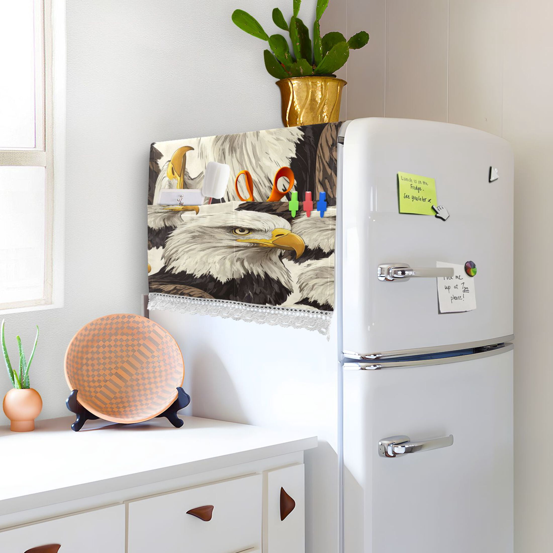 Bald EagleWasher and Dryer Covers Dust-Proof and Oil Resistant Fridge Cover with 4 Storage Pockets Washing Machine Top Cover for Laundry Kitchen Home 51.2 x 22 In