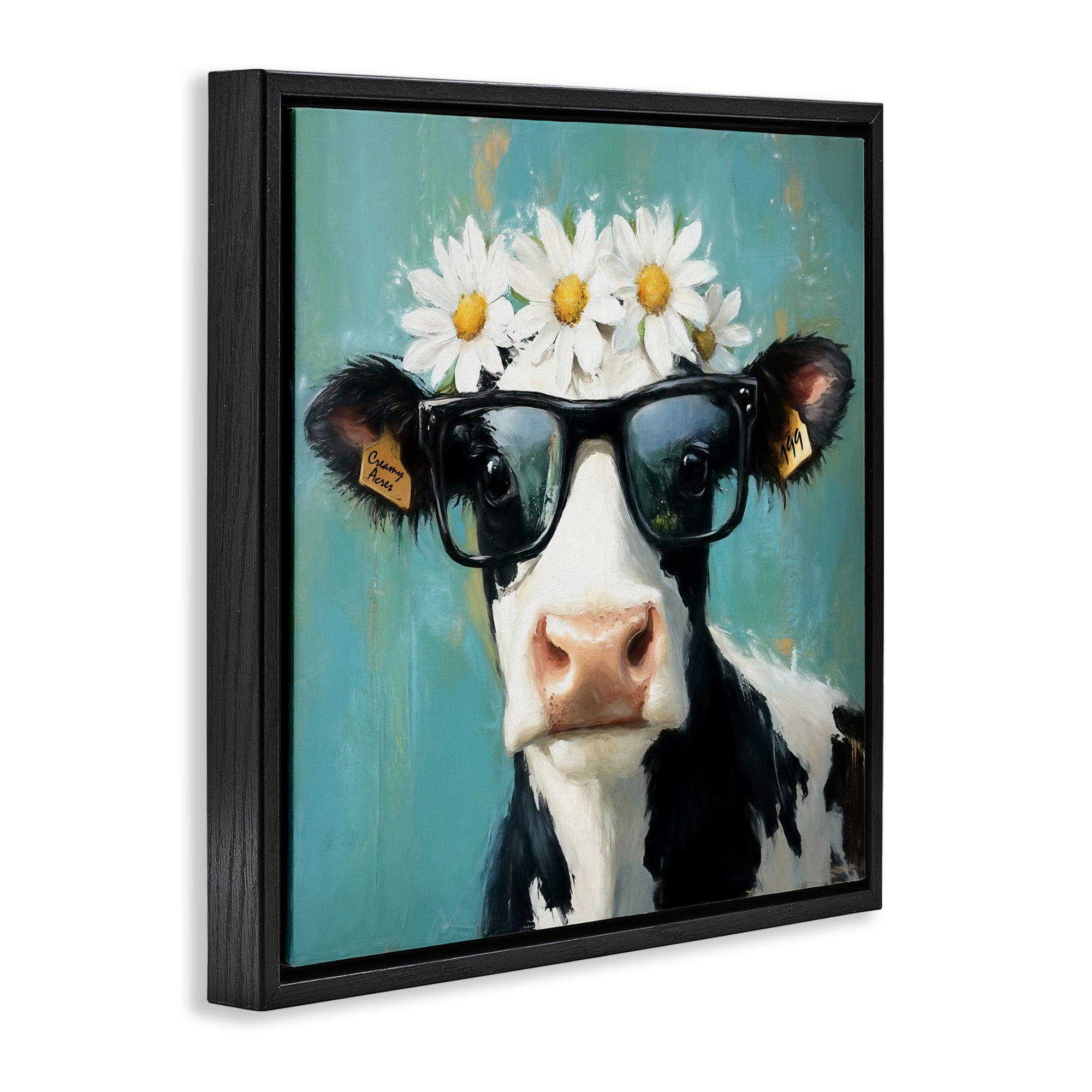 Stupell Industries Nerdy Nessie Cow Black Framed Floater Canvas Wall Art, design by Tina LeCour