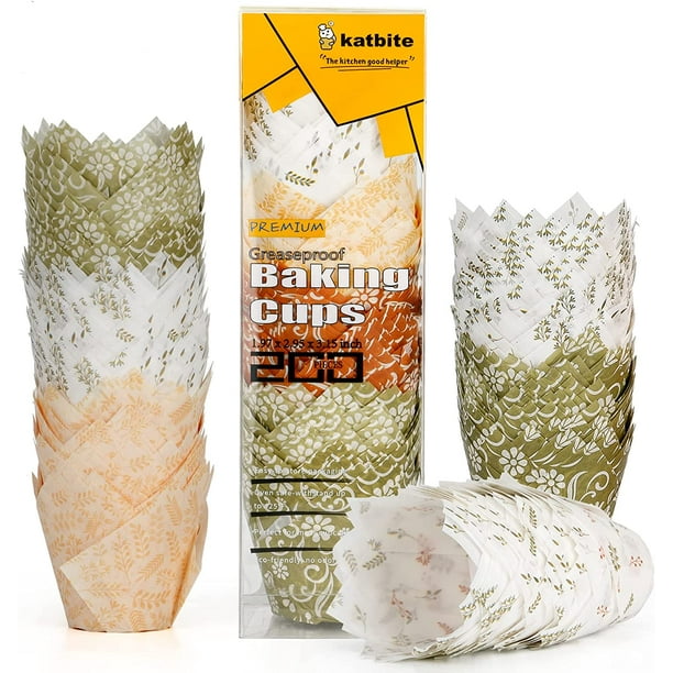 Katbite Tulip Cupcake Liners 200PCS, Muffin Baking Cupcake Liners