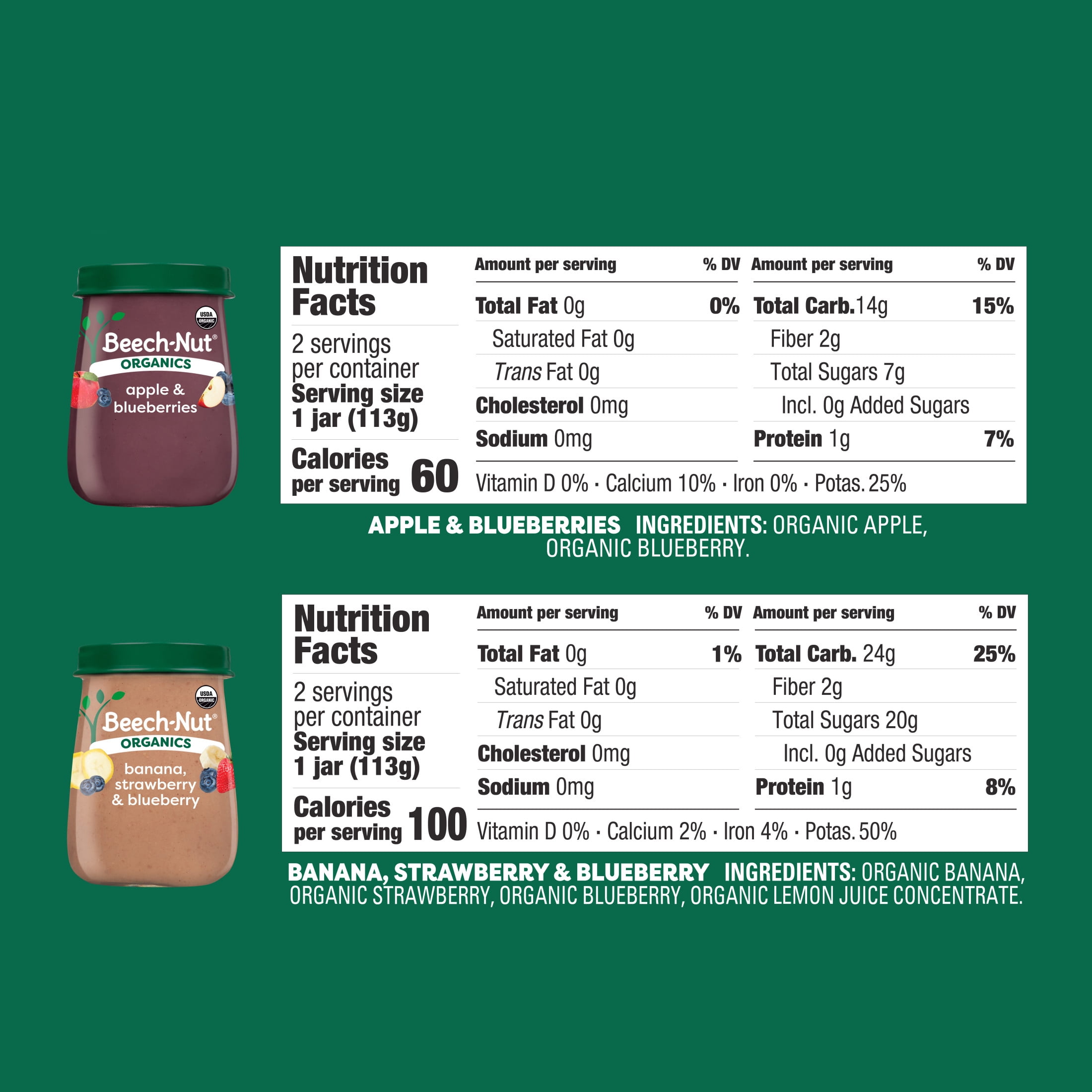 Beech-Nut Organics Stage 2 Berry Lovers Baby Food Variety Pack, 4 oz Jars, 8 Pack