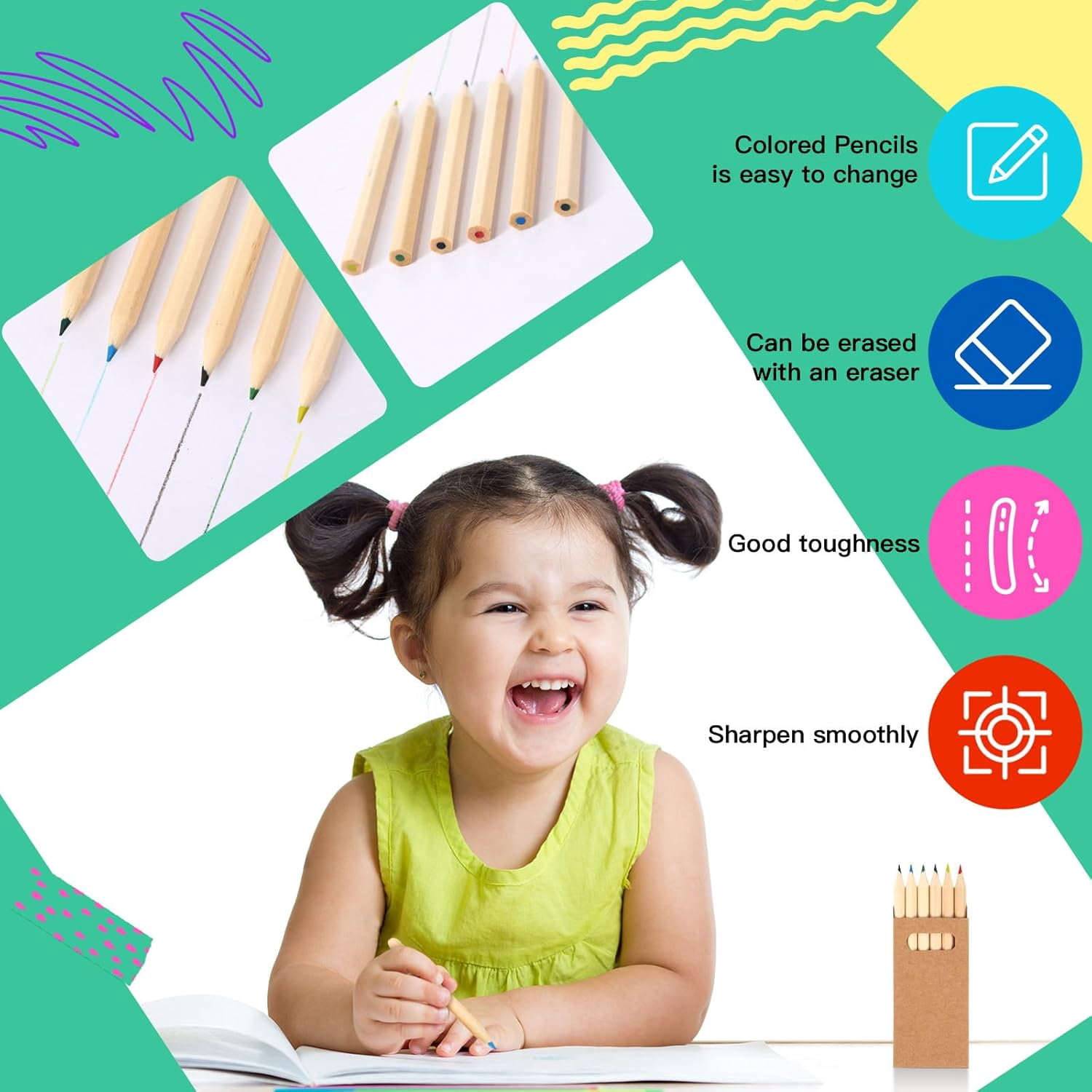 CCOCC 100 Packs Mini Colored Pencils for Kids 3.5 Inch Small Coloring Drawing Pencil in Boxes 6 Different Color for Easter Gift Painting Birthday Party Favor Classroom School Supplies