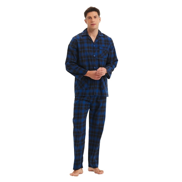 Apparonia Conjunto de Pijama para Hombre de Algodón Manga Larga con Bolsillos a Cuadros de Medianoche XXL