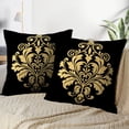 thumbnail image 3 of LALILO Throw Pillow Covers Golden Black Damask Graphic Ornament Cushion Cover 18" x 18", 2 Pack, 3 of 6