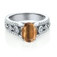 thumbnail image 2 of Gem Stone King 1.81 Ct Oval Brown Tiger Eye 925 Sterling Silver Ring, 2 of 4