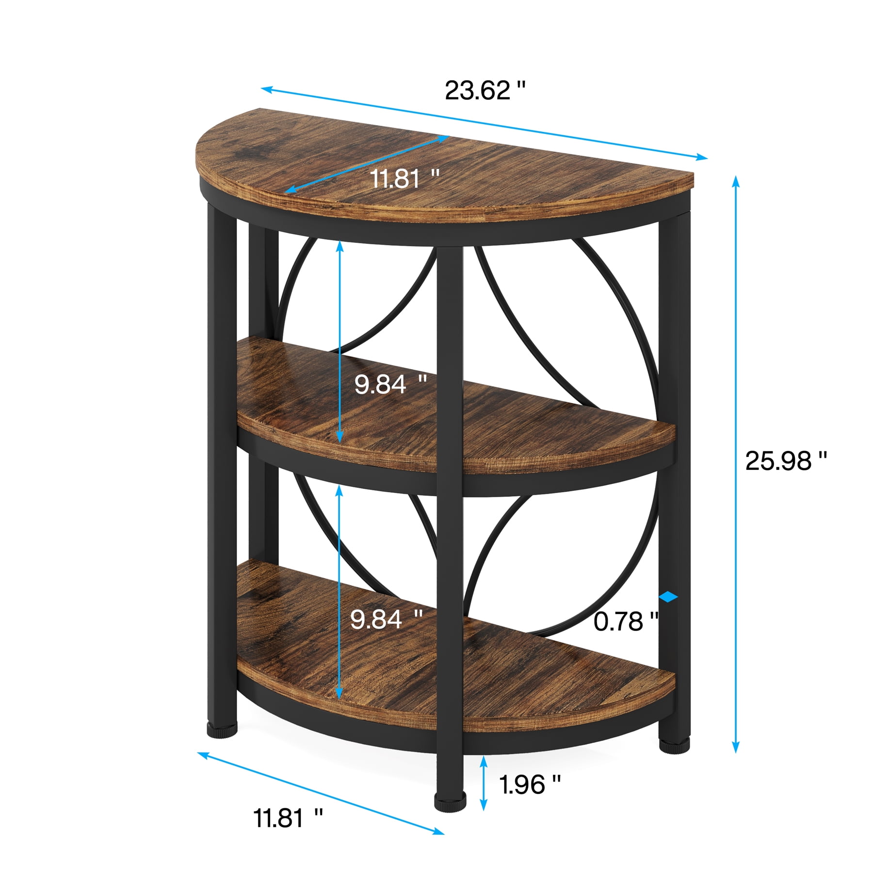 Tribesigns Half Round End Table, 3-Tier Narrow Side Table with Metal Frame