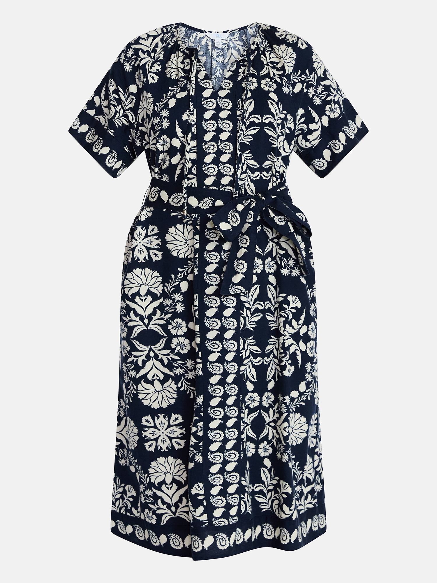 Time and Tru Women’s Border Print Linen Blend Midi Dress, Sizes XS-XXXL