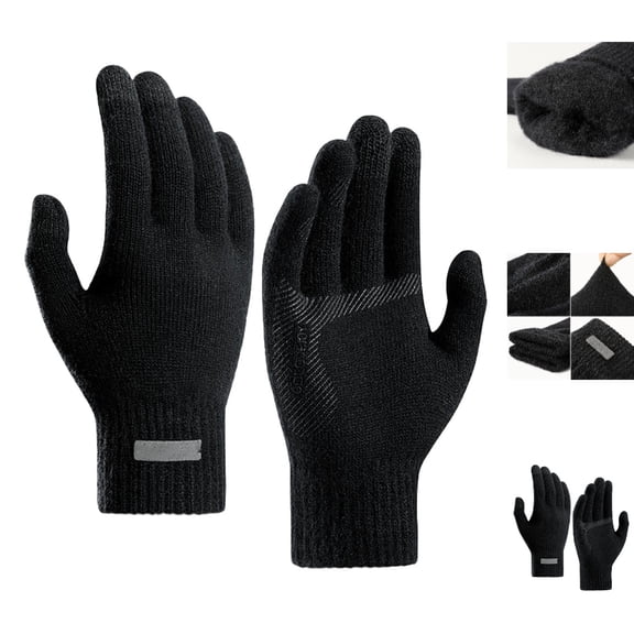 HJYCHN Winter Gloves for Men Women Full Finger Touchscreen Textured Grip Ribbed Black Thermal Gloves Black XL