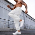 thumbnail image 5 of Men's Linen Jogger Pants, Elastic Waist with Drawstring, Casual Tapered Trousers with Cuffed Ankles White 2XL, 5 of 6