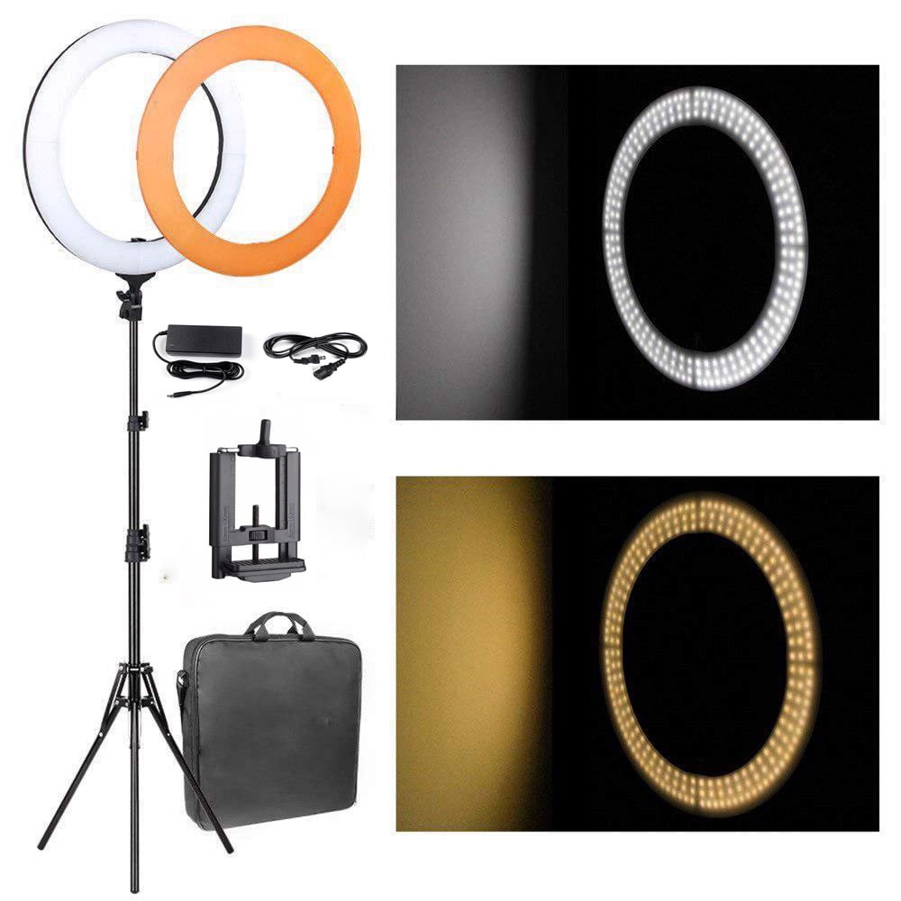 18 LED Ring Lights and 2m Light Stands US Standard Silver
