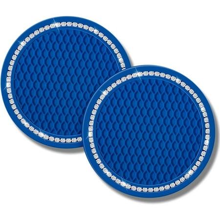 

2Pcs Car Coasters， Crystal Rhinestone Car Coaster，2.76 inch Silicone Diamond Car Cup Holder Coasters Suitable for Most Car，Car Coasters for Women (Dark blue)