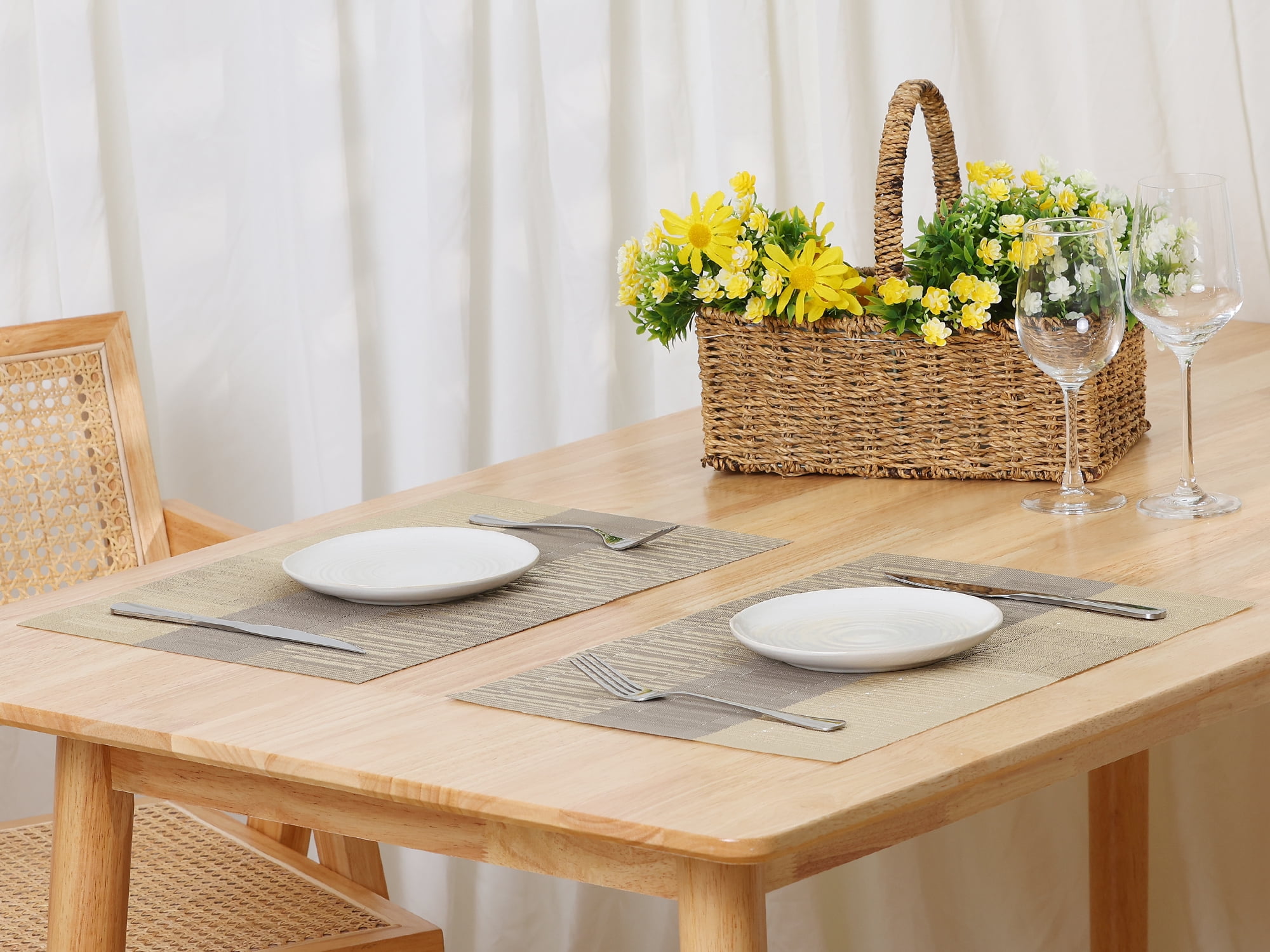 Unique Bargains Placemats Set of 6, Heat-Resistant Placemat, Polyvinyl Chloride Place Mats Grey White 18x12 inch