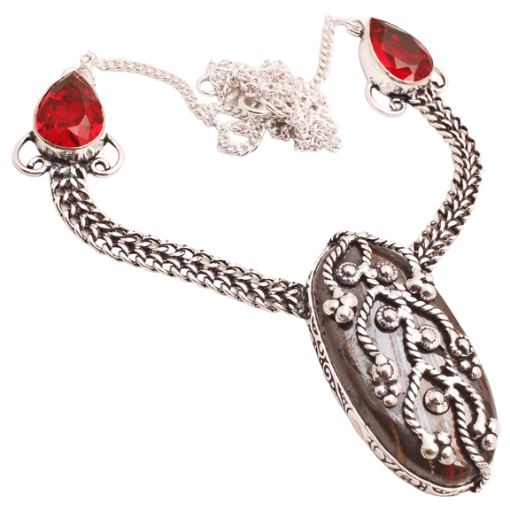 Silver Plated Iron Tiger's Eye Gemstone Necklace Handmade Jewelry For Women - Ethnic Designer 18" Necklace For Women Gift For Her 24 Gms N-1583