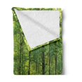 thumbnail image 2 of Woodland Soft Flannel Fleece Throw Blanket, Deciduous Forest Trees in Summertime Foliage Sun Rays Romantic Holidays Scenic Image, Cozy Plush for Indoor and Outdoor Use, 60" x 80", Green, by Ambesonne, 2 of 5