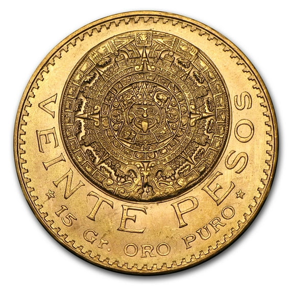 Mexico City Mint Mexican Gold 20 Pesos Coin, AU-BU, 0.4823 oz Yellow Gold, .900 Karats