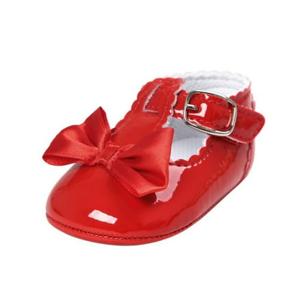 Lavaport Newborn Baby Girls Bowknot Shoes PU Leather Buckle First