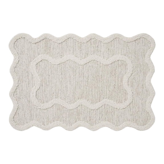 Wave Edge Absorbent Floor Mat - Cream Beige Scalloped Bathroom Rug - Soft Washable Non-Slip Rug for Bathroom Entryway Bedroom Living Room Home Decor(B)