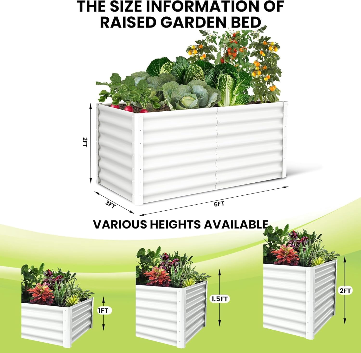 Lumiparty 2 Pack 6x3x2ft Metal Galvanized Raised Garden Bed, Ground Planter Box for Outdoor Vegetables Flowers, Beige