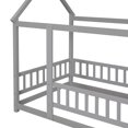 thumbnail image 2 of Twin Size Floor Bed, Wooden Slat Support with House Roof Frame and Fence Guardrails, Grey, 2 of 7