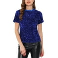 thumbnail image 1 of INSPIRE CHIC Haut en Velours à Paillettes pour Femmes Col Rond Manches Courtes Blouse de Soirée m Bleu, 1 of 5