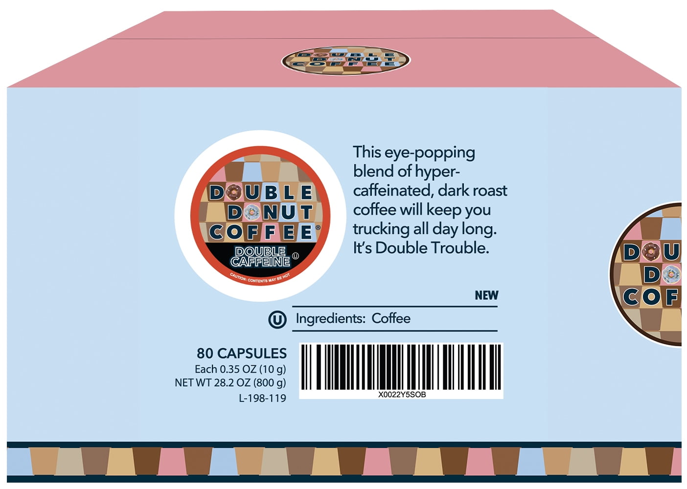 Double Donut Double Caffeine Coffee Pods, Dark Roast, 80 Count for Keurig K Cup Machines