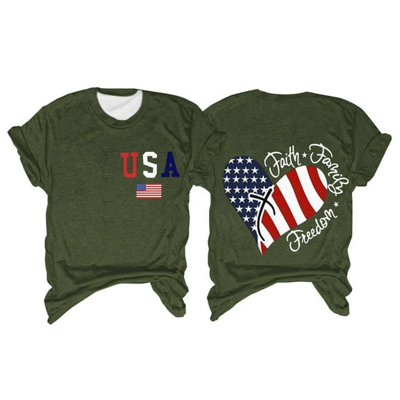 HEILAU 4th of July Shirts for Women Independence Day American Flag Graphic Tees Casual Short Sleeve Patriotic T Shirts Loose Summer Tops