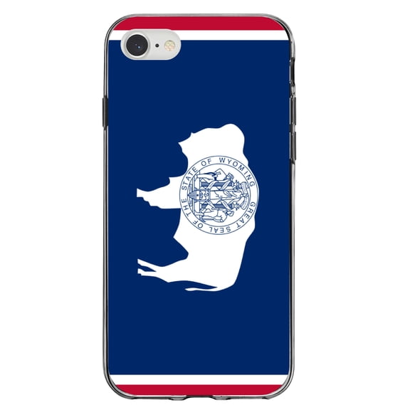 DistinctInk Clear Shockproof Hybrid Case for iPhone 7 8 SE (2020 Model) 4.7" Screen TPU Bumper Acrylic Back Tempered Glass Screen Protector - Wyoming State Flag - US State Flag