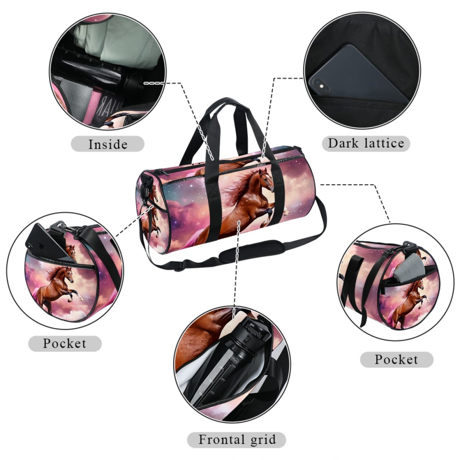 ERJLKXP Gym Bag for Men and Women,Galaxy Space Horse Carry on Duffle Bag for Travel,Sports,athletic,Fitness and Workout