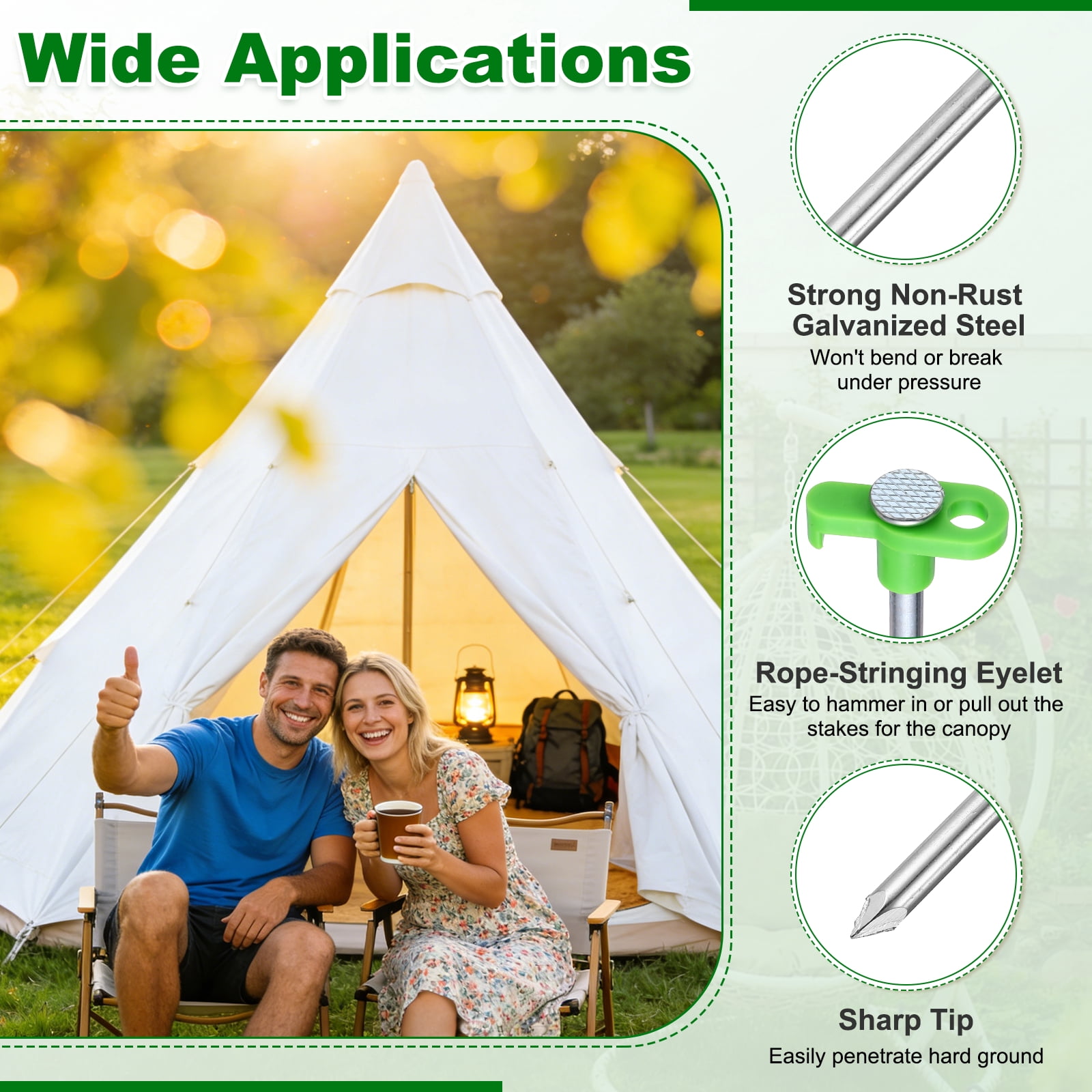 20 Pack Heavy Duty Tent Stakes, 10 Inch Non-Rust Metal Tent Pegs Camping Pegs Ground Stakes Tent Spike Canopy Anchors for Garden, Hiking Tarp Canopy Shelter Grassland, Green