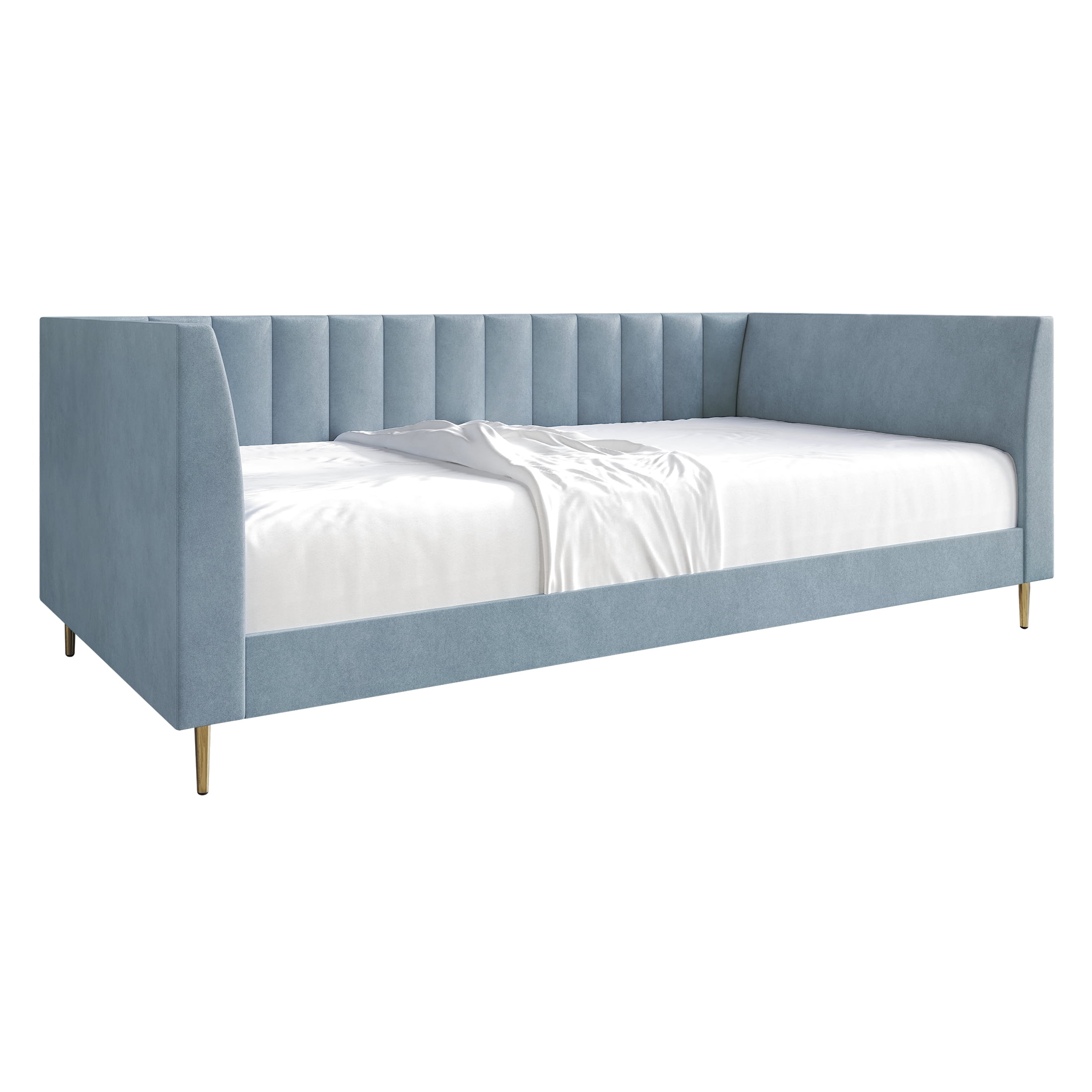 Castle Place Luxury Glam Velvet Upholstered Twin Daybed, Light Blue