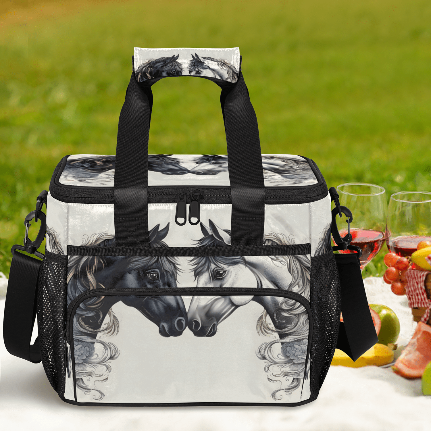 Herdesigns Horse Vintage Large Lunch Box for Adults Women Men with Adjustable Shoulder Strap, Insulated Reusable Lunch Bag Leakproof Cooler Tote Bag
