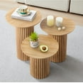 thumbnail image 2 of Round Nesting Coffee Table Set of 3,Mid Century Modern Fluted Coffee and End Table Set,Small Circle Wooden Side Table Drink Table for Living Room (Natural), 2 of 9