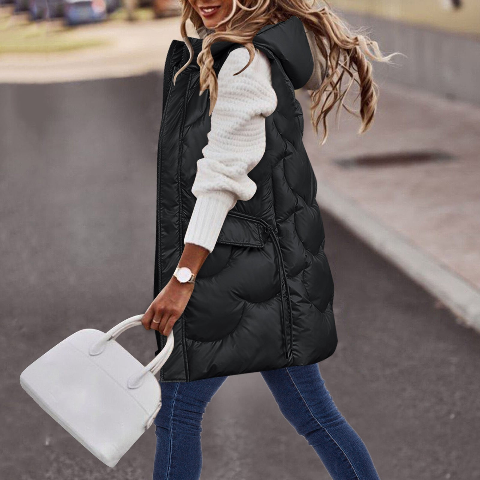 TJAZFJPA Womens Fall Vest with Hood Womens Long Version Vest