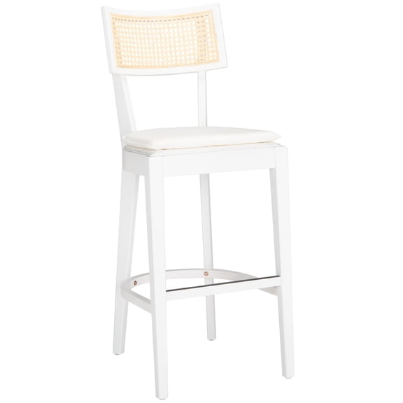 SAFAVIEH Galway Contemporary Cane Bar Stool, White/Natural (18.5 in. W x 20.6 in. D x 46.7 in. H)