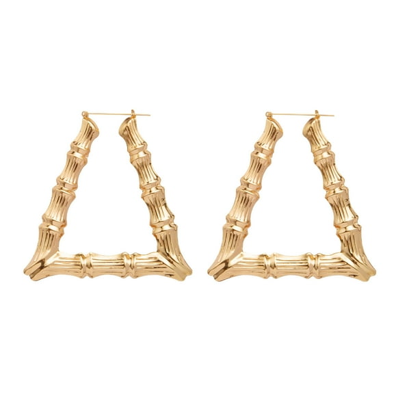 ruhuadgb 1 Pair Exaggerated Women Ear Hoop Hollow Out Polished Bamboo Joint Alloy Electroplated Ear Decoration Jewelry Lady Prom Party Hanging Earring