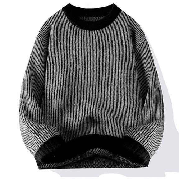 WAENQINLA Men's Oversized Sweaters Long Sleeve Crewneck Pullover Tops Color Block Cable Knit Sweaters Black XXL