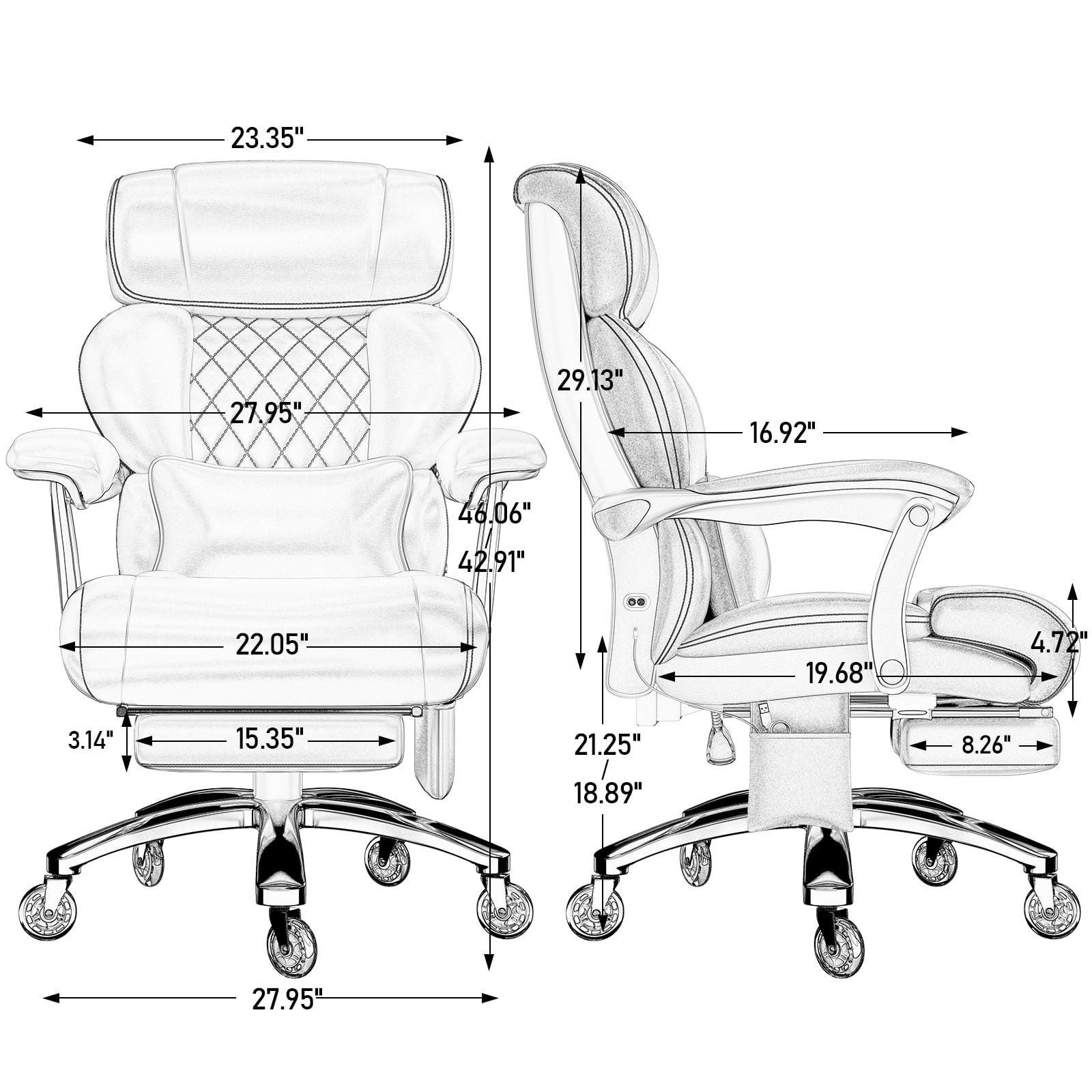 Heavy Duty Big and Tall Office Chair, 7.83Hz Schumann Resonance Relax Chair with Heating Function, Silent Rubber Casters, Thick Padded Seat, Black