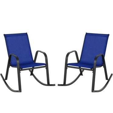 Spaco Set of 2 Metal Patio Rocking Chair with Breathable Seat Fabric, Deck Furniture, Outdoor Patio Furniture-Navy