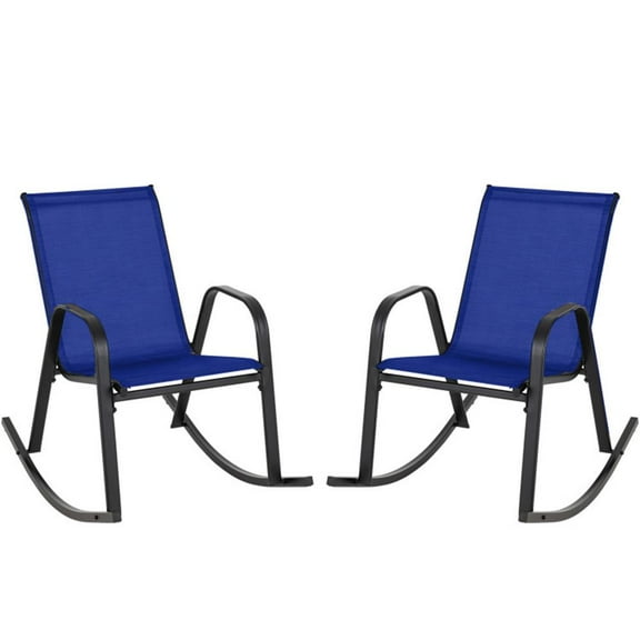 Spaco Set of 2 Metal Patio Rocking Chair with Breathable Seat Fabric, Deck Furniture, Outdoor Patio Furniture-Navy
