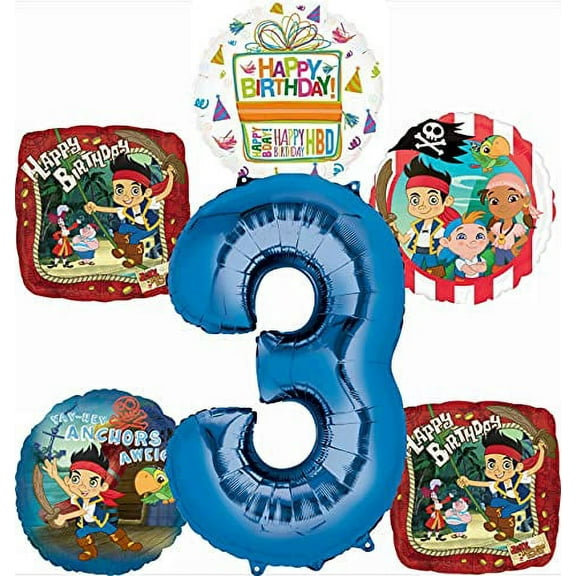 Jake and the Neverland Pirates Party Supplies 3rd Birthday Balloon Bouquet Decorations 6pc set