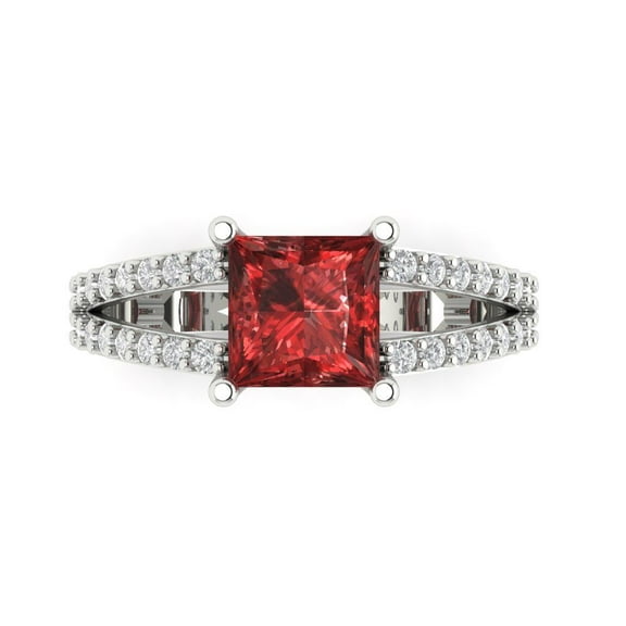 Solitaire with Accents Engagement Ring for Women - 2.48ct Natural Garnet in 14K White Gold Promise Ring