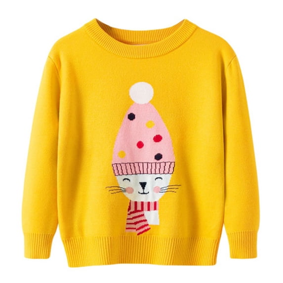 Toddler Little Girls Boys Cartoon Printed Sweater Kids Knitted Warm Pullover Tops 2-7Y