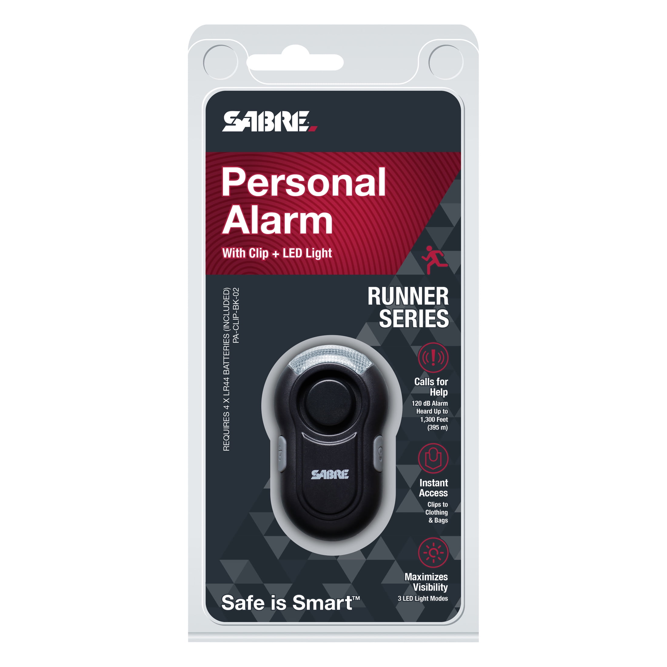 SABRE 2-in-1 Clip-on Personal Alarm with LED Light