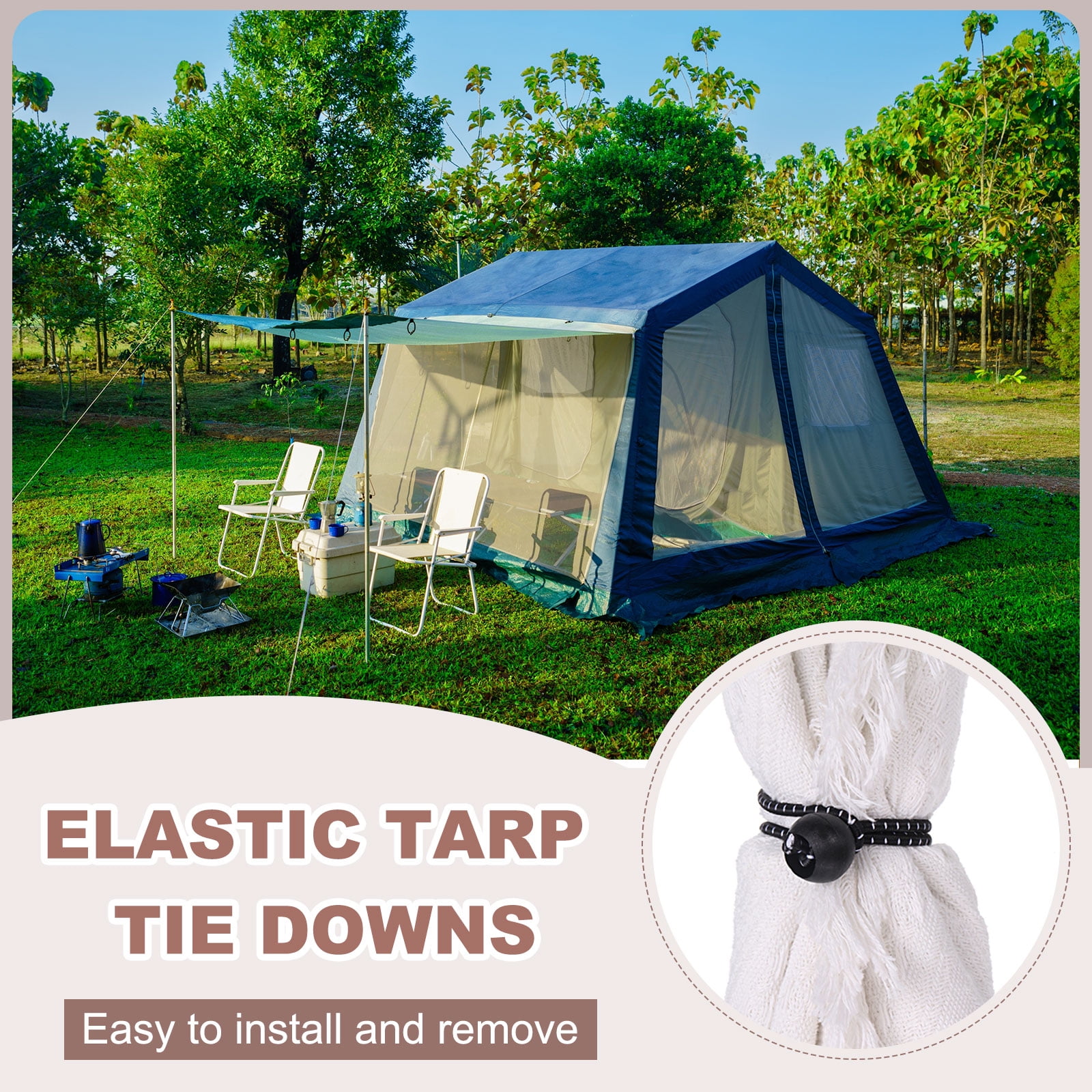 6 Inch Balls Bungee Cords, 60 Pcs Bungee Cords with Balls Elastic Tarp Tie Downs for Tents