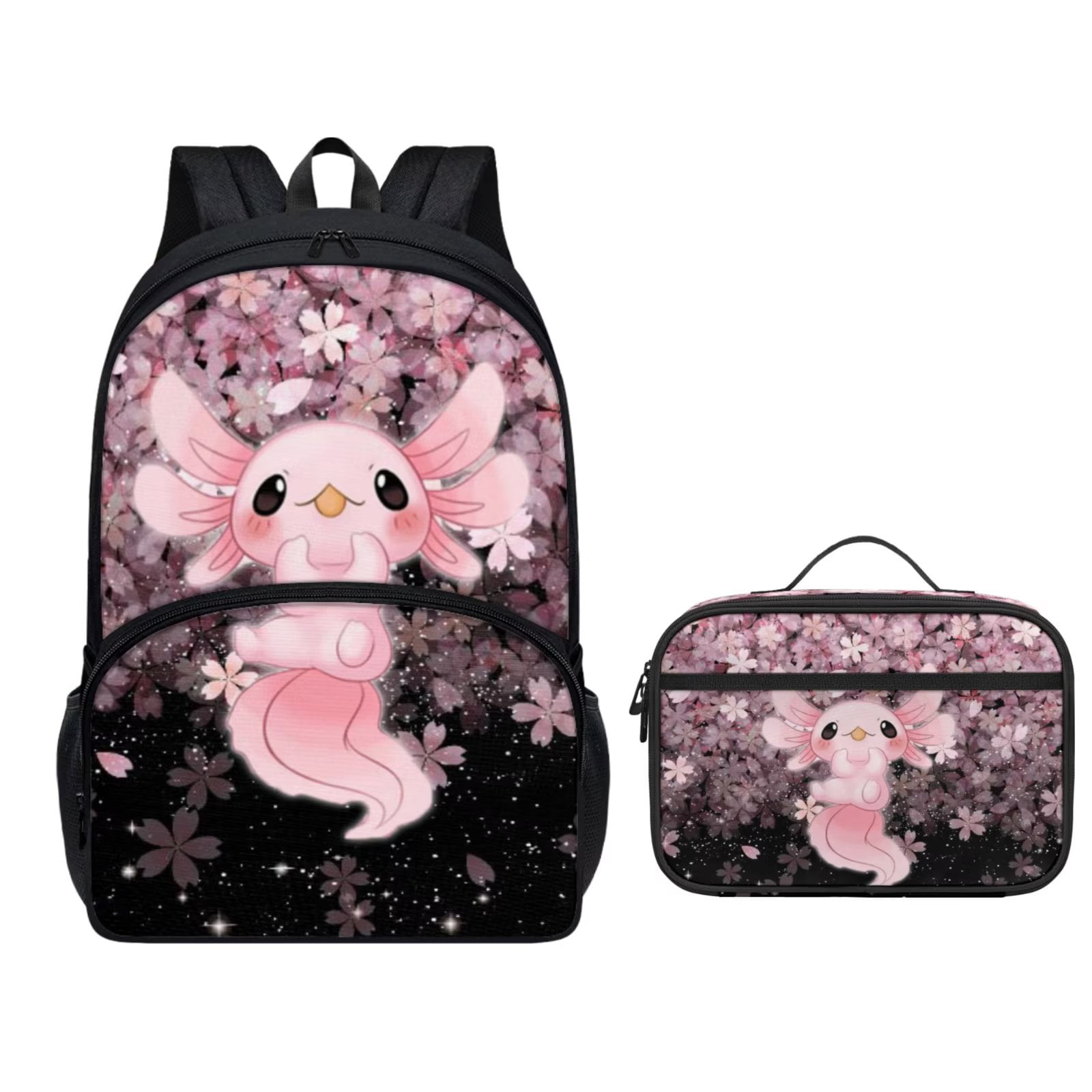  Personalized Axolotl Backpack with Lunch Box Set for Girls,  Boys - 3 in 1 Primary Middle School Backpacks Matching Combo - Large  Capacity, Durable, Lightweight, Pink Bookbag and Pencil Case Bundle 