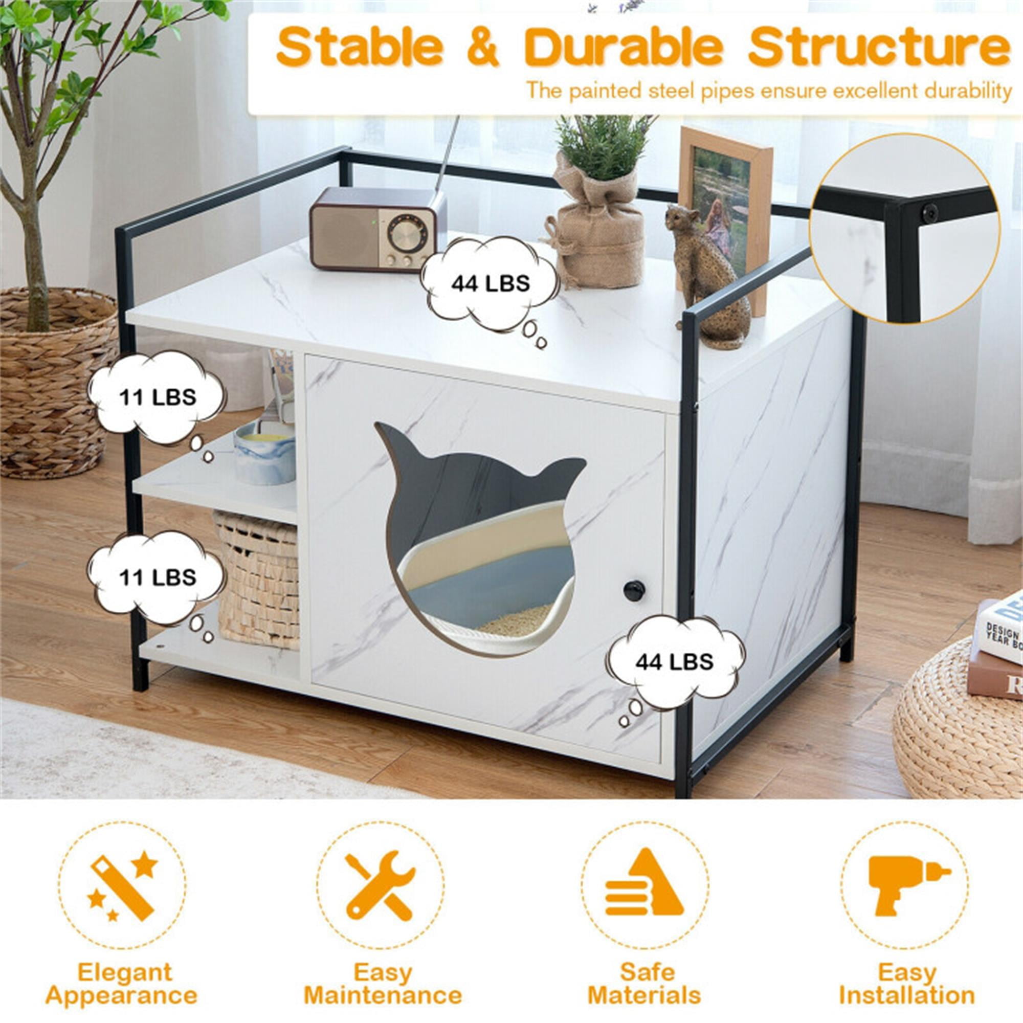 Kadyn 30" Hidden Cat Litter Box Enclosed Furniture, Indoor Wood Cat House with Iron Sturdy Structure, White