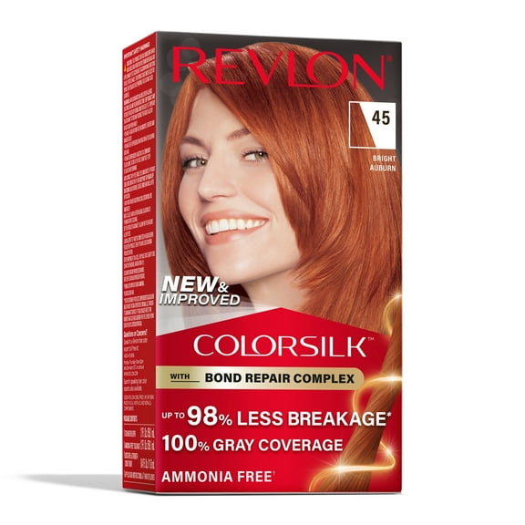 Revlon ColorSilk Permanent Hair Color, Bond Repair Complex, 45 Bright Auburn, 1 pack