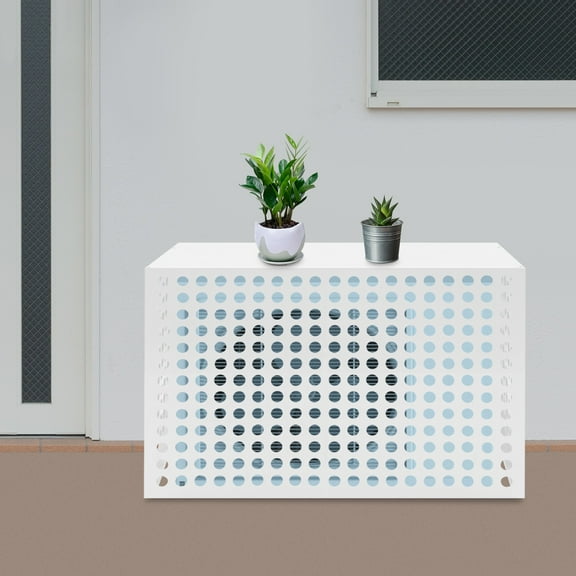 ToppiJoy 100*50*70cm Air Conditioner Fence, Metal Outdoor Privacy Screen Panels, Freestanding Wall Divider Decorative Fencing for Outside Garden Porch Patio, 4 Panels, White