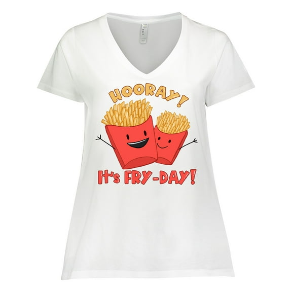 Inktastic Hooray It's Fry-Day with Cute Fries Women's Plus Size V-Neck T-Shirt