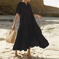 thumbnail image 2 of Vestido de Verano de Manga Corta para las Mujeres Botón de Color Sólido Plegado Vestido con Cuello en V, Vestido de Moda de Verano Casual, 2 of 7