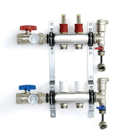2 Valve Aluminum Manifold - CMI - �� Pex Manifold Radiant Floor Heating Set Stainless Steel - Loop/ Branch - Adjustable Flow Valves - Automatic Air